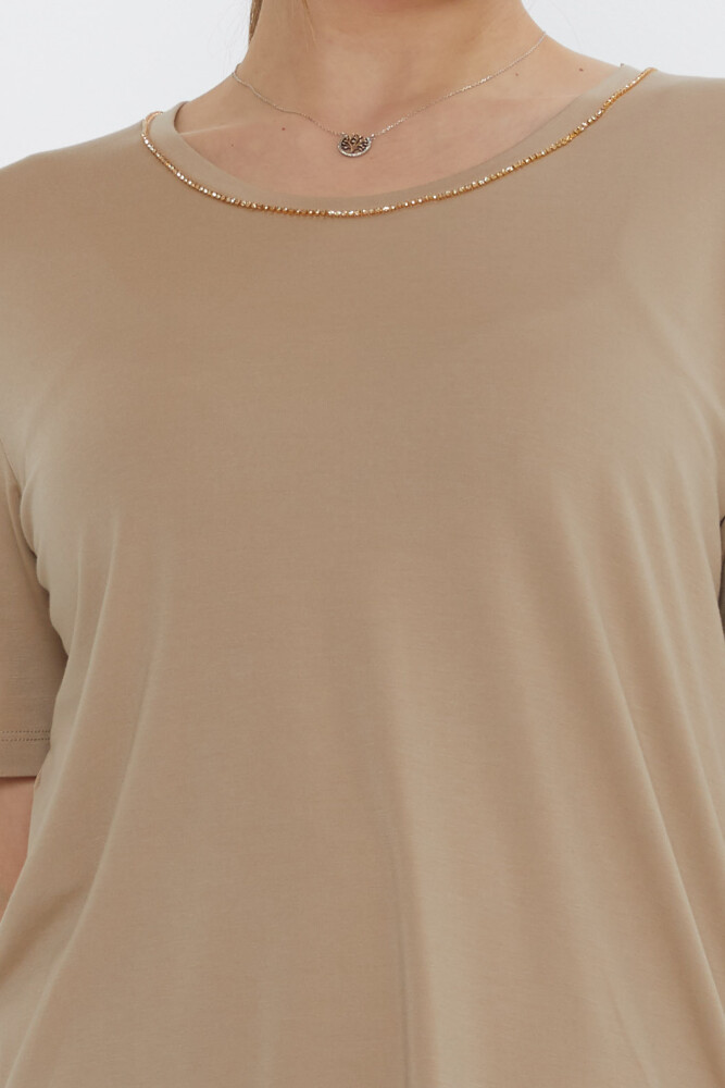 بلوزة بياقة حجرية باللون البيج - 80030 | كازي (مجموعة من 3 مقاسات M-L-XL) - 4