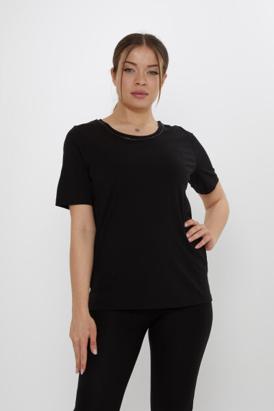 بلوزة بياقة حجرية سوداء اللون - 80030 | كازي (مجموعة من 3 مقاسات M-L-XL) 