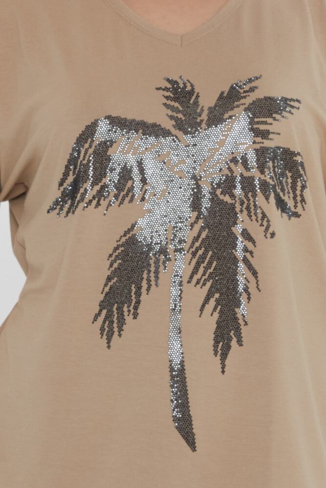 بلوزة بنقشة أشجار النخيل، بيج - 79957 | كازي (مجموعة من 4 قطع S-M-L-XL) - 4