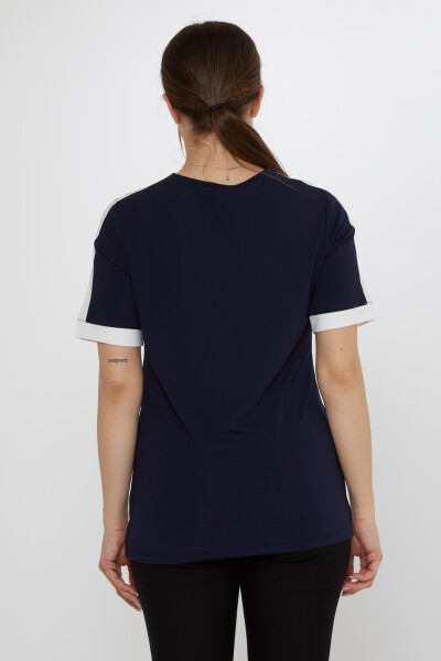 بلوزة بأكمام قصيرة أزرق داكن - 80024 | كازي (مجموعة من 3 مقاسات M-L-XL) - 6