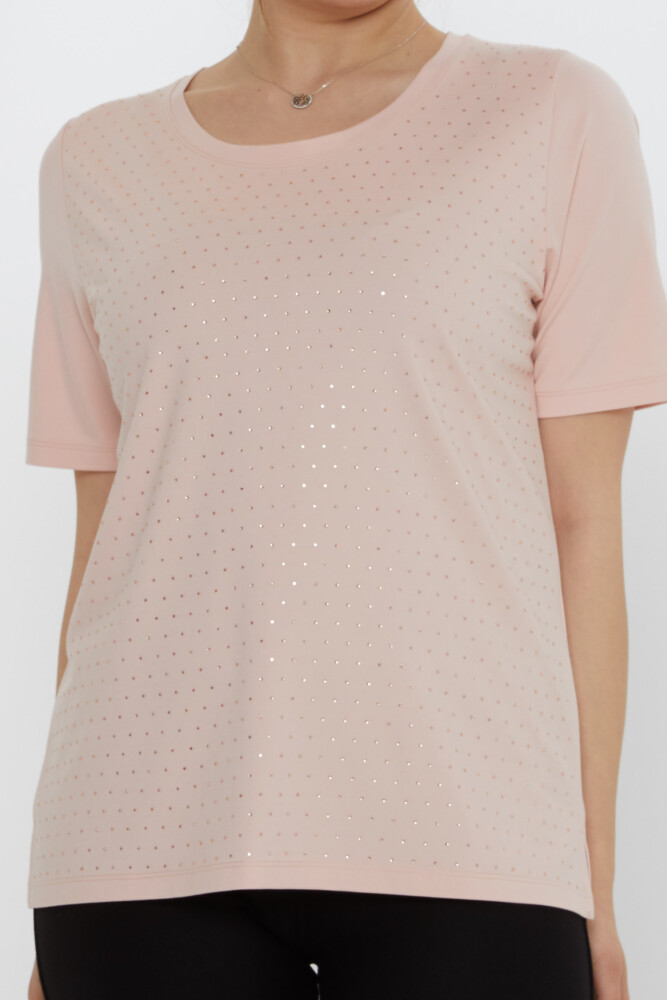 بلوزة بأكمام قصيرة لون بودرة - 80033 | كازي (مجموعة من 3 مقاسات M-L-XL) - 3