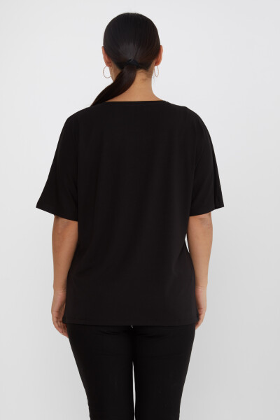 بلوزة بياقة دائرية باللون الأسود - 79652 | كازي (مجموعة من 4 مقاسات M-L-XL-2XL) - 5