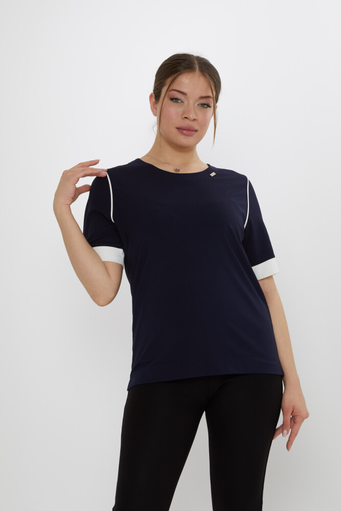 بلوزة بياقة دائرية باللون الأزرق الداكن - 80028 | كازي (مجموعة من 3 مقاسات M-L-XL) - 1