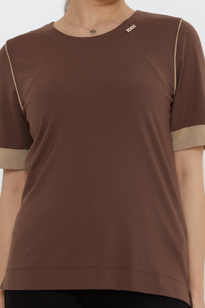 بلوزة بياقة دائرية باللون البني - 80028 | كازي (مجموعة من 3 مقاسات M-L-XL) - 3