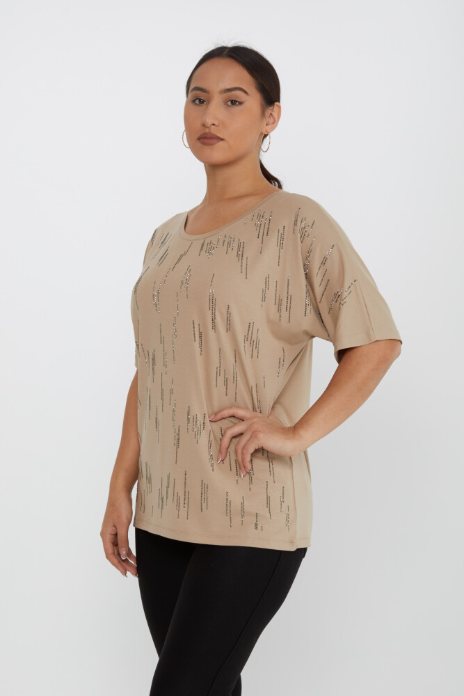 بلوزة بياقة دائرية بيج - 79652 | كازي (مجموعة من 4 مقاسات M-L-XL-2XL) - 2