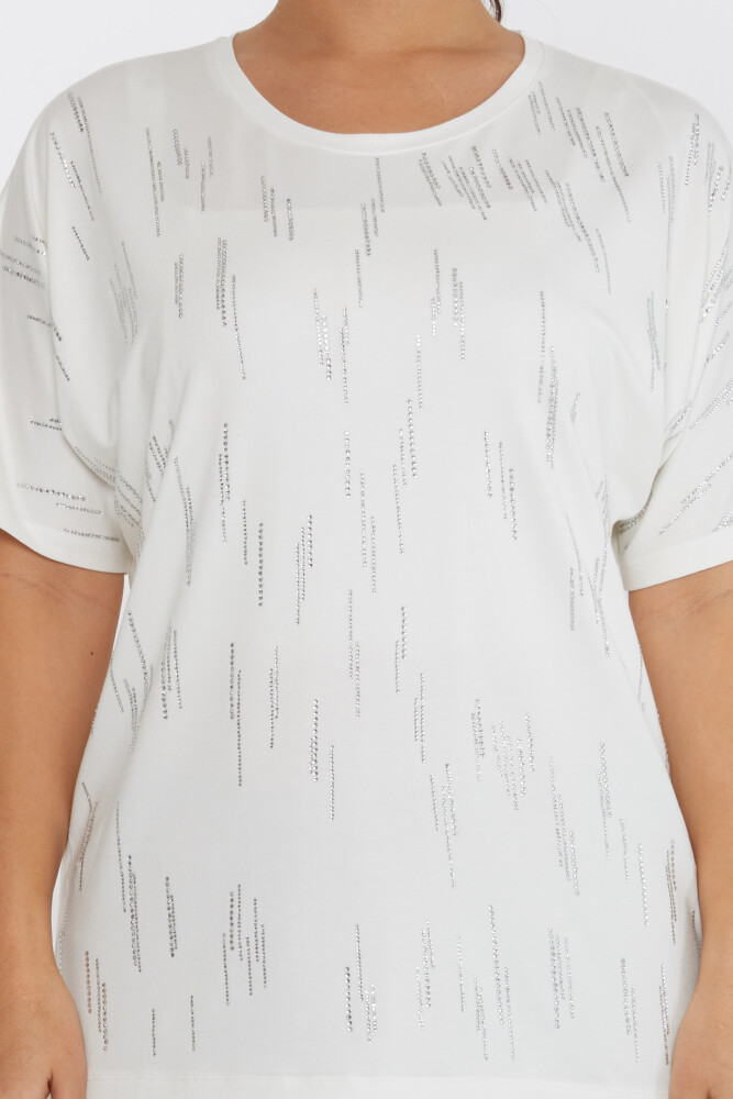 بلوزة بياقة دائرية لون بيج فاتح - 79652 | كازي (مجموعة من 4 مقاسات M-L-XL-2XL) - 3