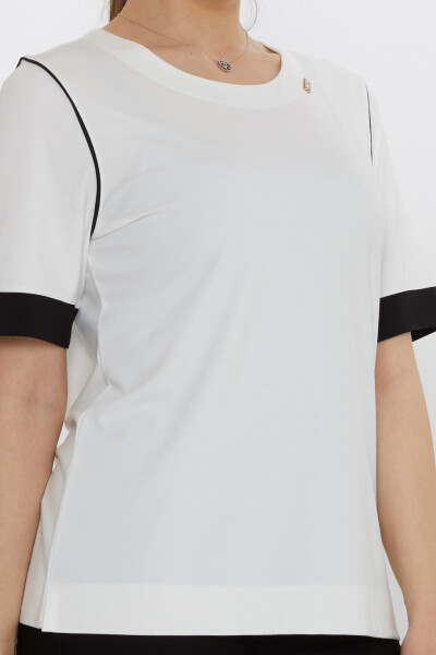 بلوزة بياقة دائرية لون بيج فاتح - 80028 | كازي (مجموعة من 3 مقاسات M-L-XL) - 5