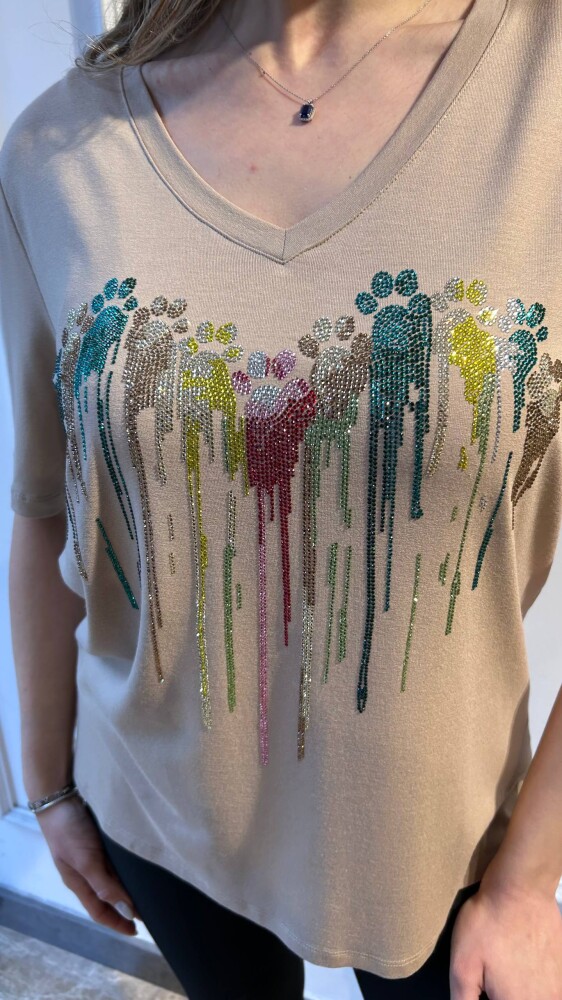 بلوزة بيج بياقة على شكل حرف V - 80131 | كازي (مجموعة من 3 قطع بمقاسات M-L-XL) - 3