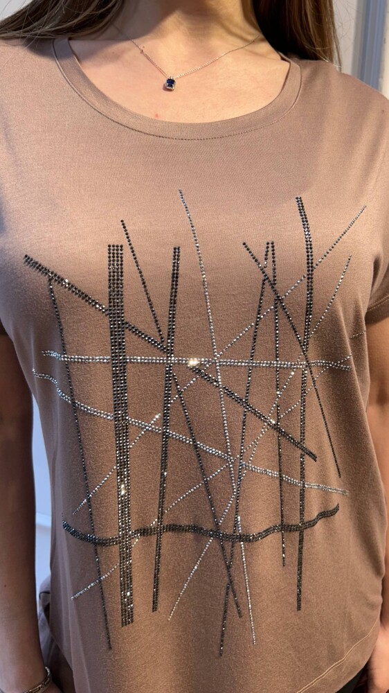 بلوزة مزينة بالأحجار، بيج - 80199 | كازي (طقم من 3 قطع M-L-XL) - 2