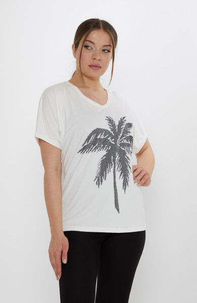 بلوزة - بنقشة أشجار النخيل - لون بيج فاتح - 79957 | كازي (مجموعة من 4 قطع بمقاسات S-M-L-XL) - 2