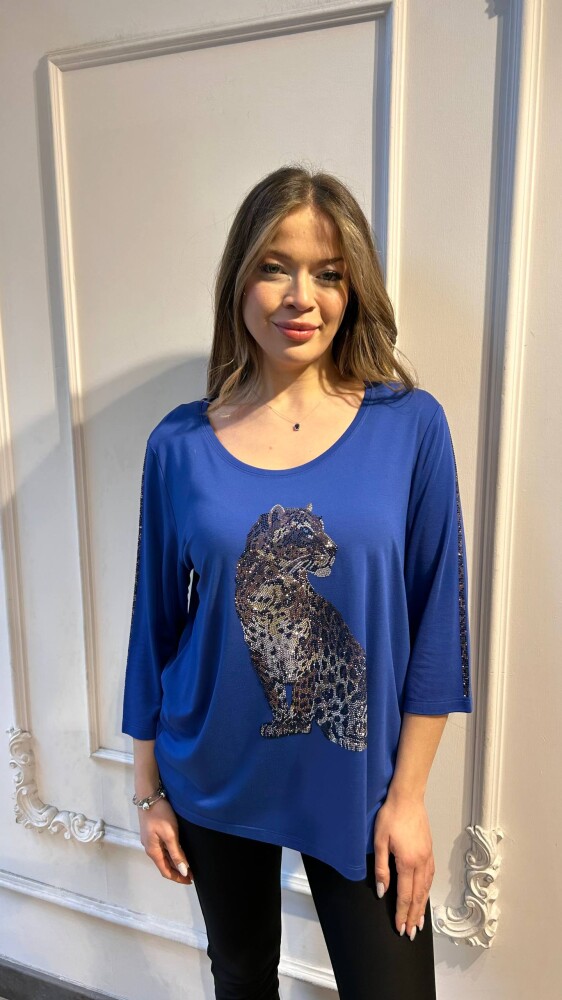 بلوزة بتفاصيل جلد النمر - 80041 | كازي (طقم من 3 قطع L-XL-2XL) - 1