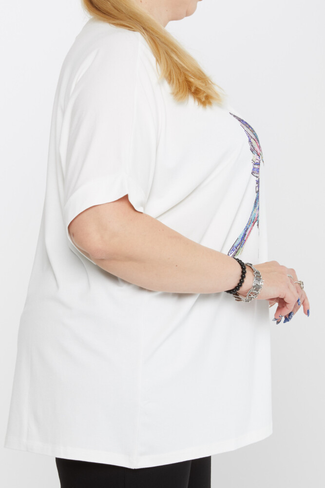 بلوزة بنقشة طيور باللون البيج الفاتح - 79948 | كازي (مجموعة من 4 مقاسات M-L-XL-2XL) - 3