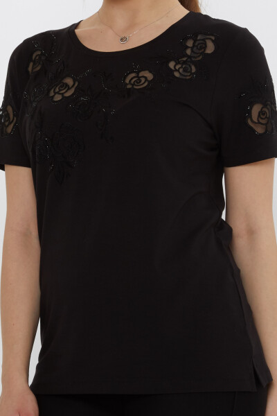 بلوزة بنقشة وردة سوداء - 80125 | كازي (مجموعة من 3 مقاسات M-L-XL) - 5