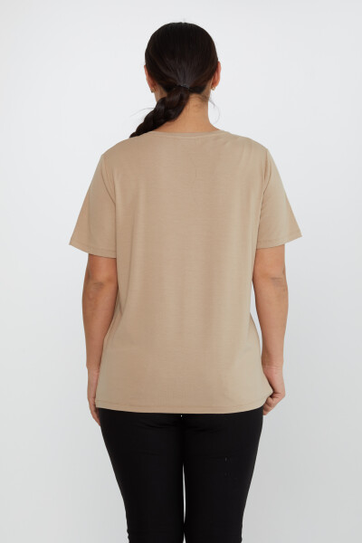 بلوزة بنقشة قطة باللون البيج - 80103 | كازي (مجموعة من 3 مقاسات M-L-XL) - 5