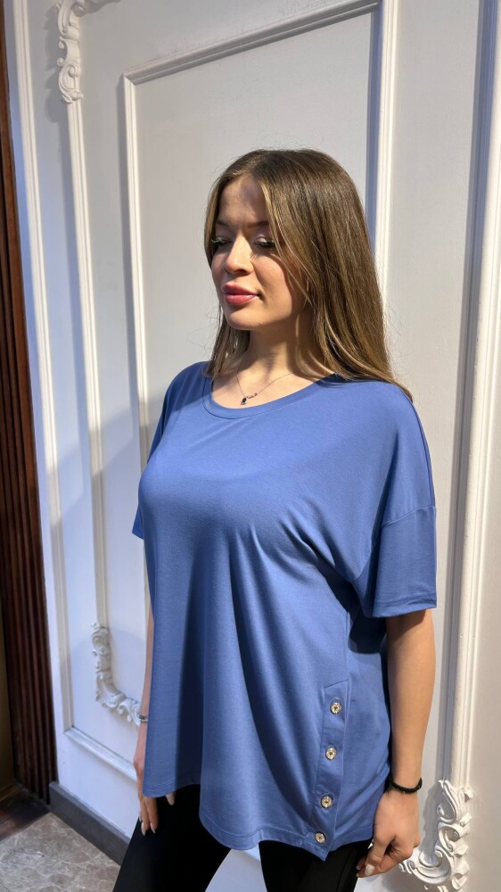 بلوزة - تفاصيل أزرار - لون نيلي - 79998 | كازي (طقم من 3 قطع M-L-XL) - 2