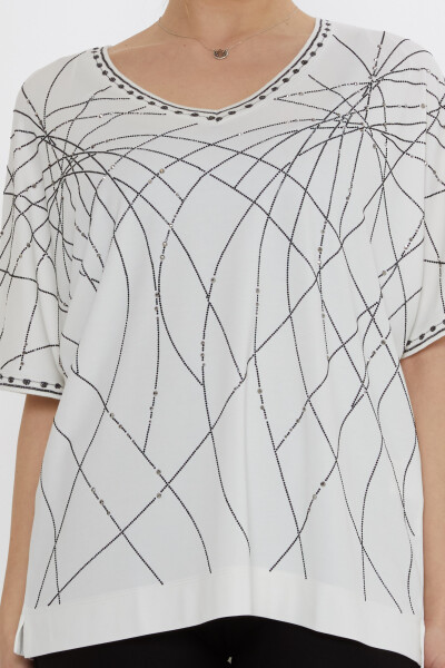 بلوزة بتفاصيل لامعة باللون البيج الفاتح - 80001 | كازي (مجموعة من 3 مقاسات L-XL-2XL) - 3