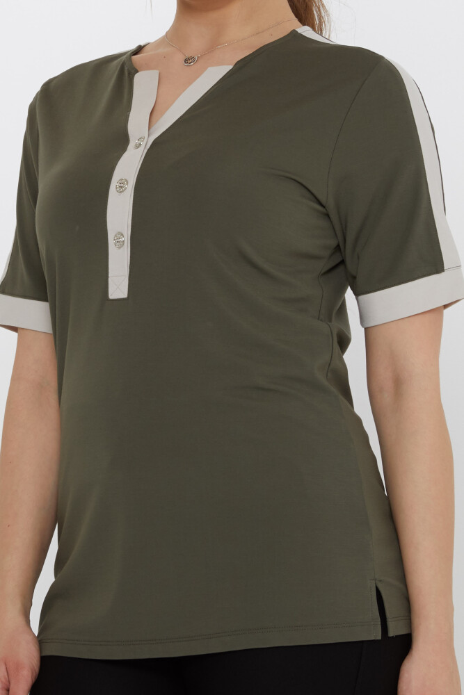 بلوزة كاكي بأكمام قصيرة - 80024 | كازي (مجموعة من 3 مقاسات M-L-XL) - 5