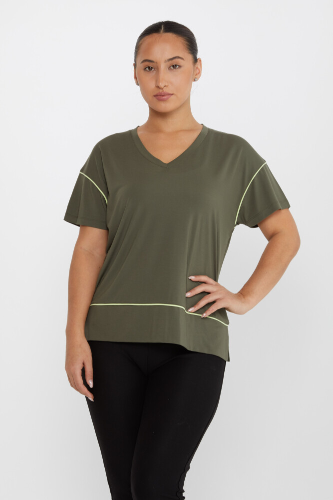 بلوزة كاكي بفتحة رقبة على شكل حرف V - 80002 | كازي (مجموعة من 3 مقاسات M-L-XL) - 1