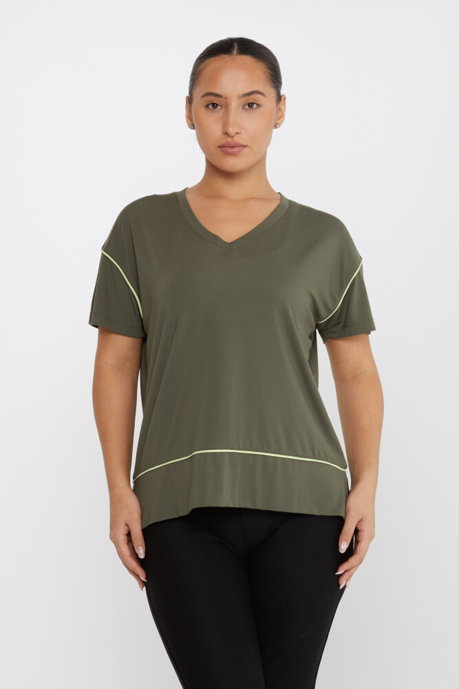 بلوزة كاكي بفتحة رقبة على شكل حرف V - 80002 | كازي (مجموعة من 3 مقاسات M-L-XL) - 2