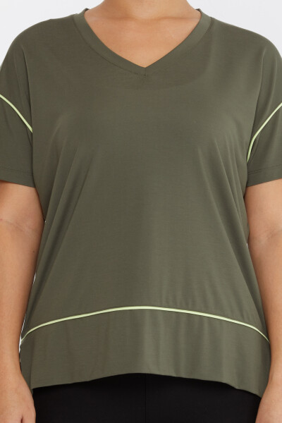 بلوزة كاكي بفتحة رقبة على شكل حرف V - 80002 | كازي (مجموعة من 3 مقاسات M-L-XL) - 3