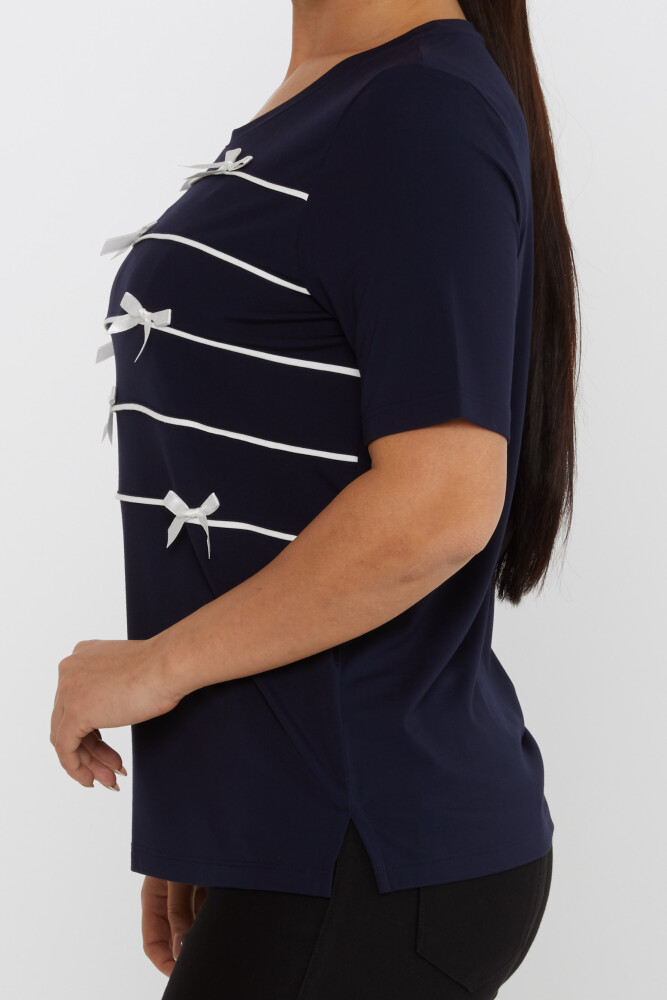 بلوزة منقوش بشريط أزرق داكن - 80050 | كازي (مجموعة من 3 مقاسات M-L-XL) - 4