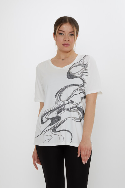 بلوزة منقوش عليها حجر بيج - 80078 | كازي (مجموعة من 3 مقاسات L-XL-2XL) - Kazee