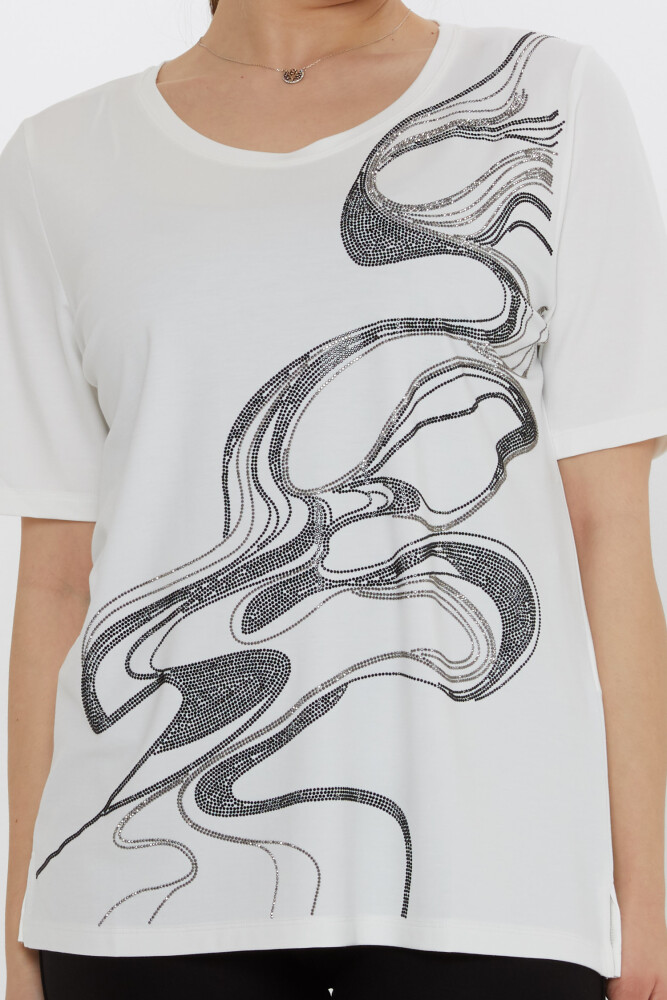 بلوزة منقوش عليها حجر بيج - 80078 | كازي (مجموعة من 3 مقاسات L-XL-2XL) - 3