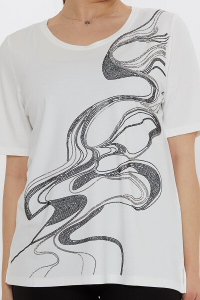 بلوزة منقوش عليها حجر بيج - 80078 | كازي (مجموعة من 3 مقاسات L-XL-2XL) - 3