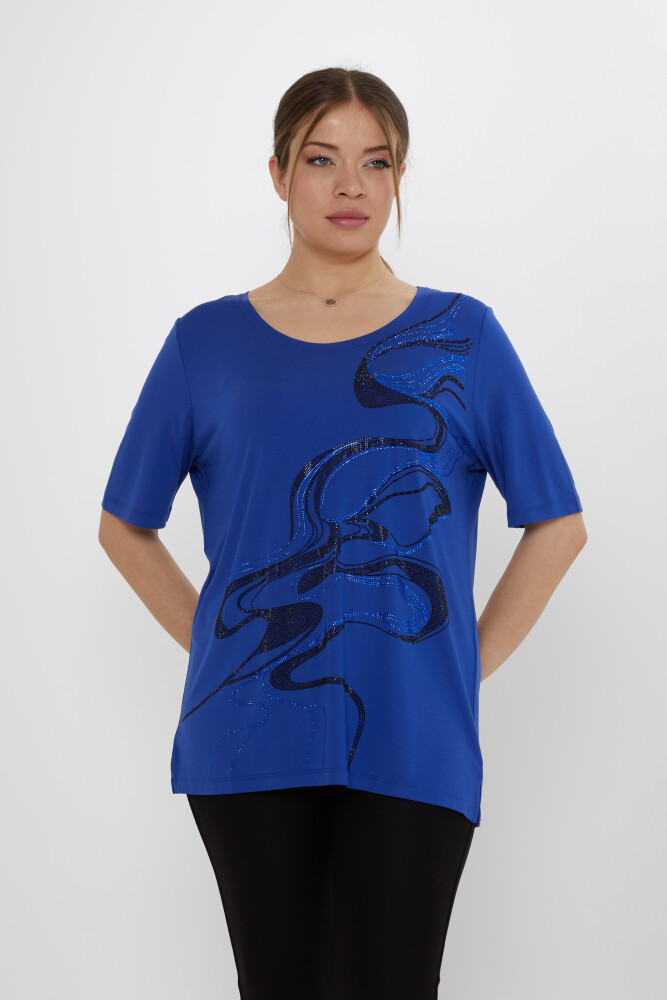 بلوزة منقوش عليها حجر ساكسفون - 80078 | كازي (مجموعة من 3 مقاسات L-XL-2XL) - 1