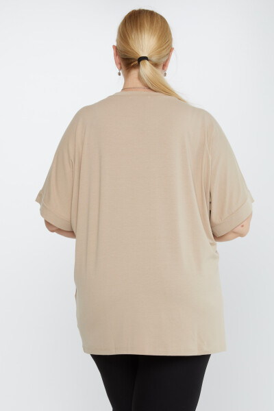 بلوزة منقوش عليها طيور باللون البيج - 79948 | كازي (مجموعة من 4 مقاسات M-L-XL-2XL) - 4