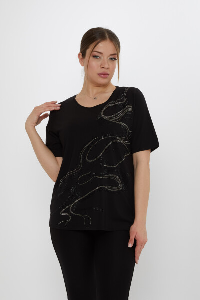 بلوزة منقوشة باللون الأسود - 80078 | كازي (مجموعة من 3 مقاسات L-XL-2XL) - Kazee