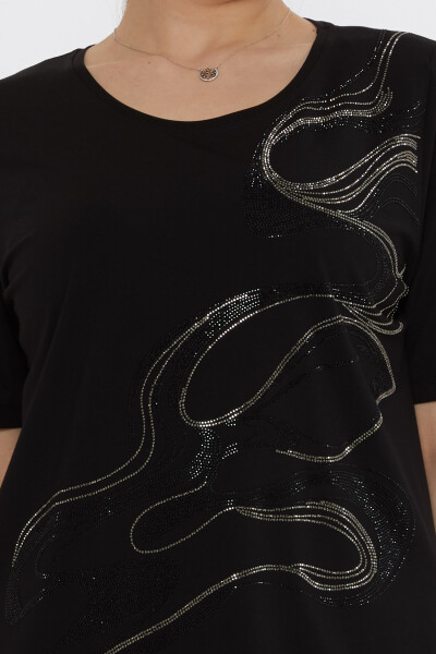 بلوزة منقوشة باللون الأسود - 80078 | كازي (مجموعة من 3 مقاسات L-XL-2XL) - 4