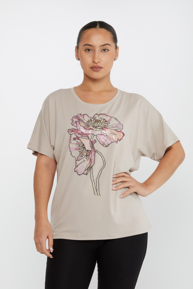 بلوزة من المنك مطرزة بأحجار ملونة - 79634 | كازي (مجموعة من 4 مقاسات M-L-XL-2XL) - 1