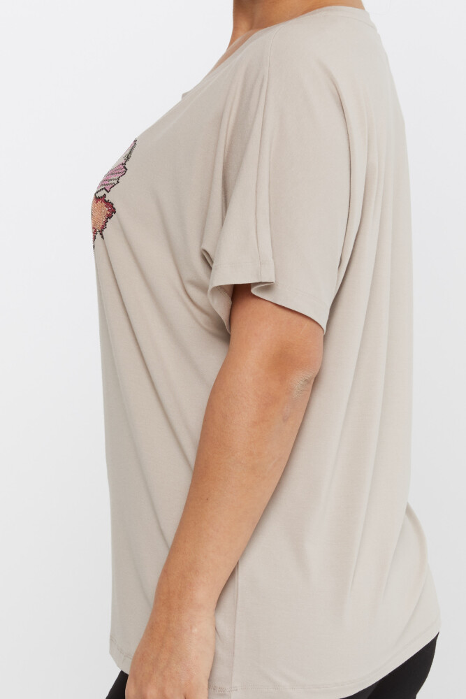 بلوزة من المنك مطرزة بأحجار ملونة - 79634 | كازي (مجموعة من 4 مقاسات M-L-XL-2XL) - 4