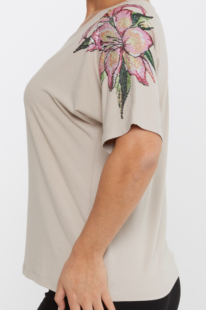 بلوزة من قماش المنك مطرزة بأحجار الزهور - 79585 | كازي (مجموعة من 4 مقاسات M-L-XL-2XL) - 4