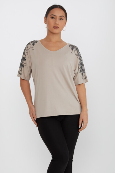 بلوزة من قماش المنك مطرزة بأحجار الزهور - 80101 | كازي (مجموعة من 4 مقاسات L-XL-2XL-3XL) - 2