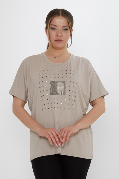 بلوزة مزينة بالأحجار، لون المنك - 79603 | كازي (مجموعة من 4 قطع: L-XL-2XL-3XL) - KAZEE 