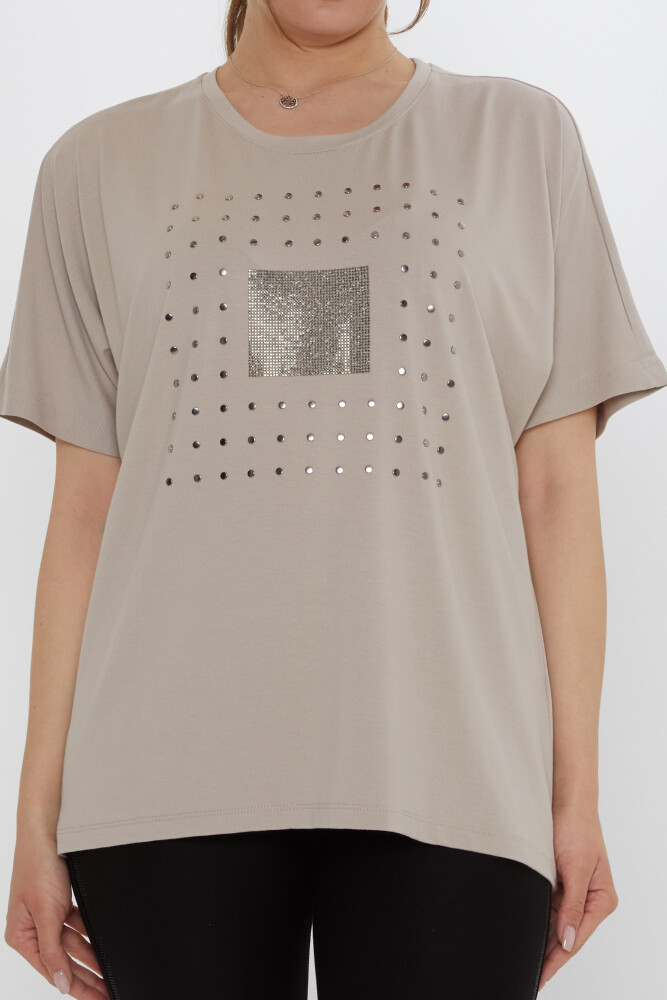 بلوزة مزينة بالأحجار، لون المنك - 79603 | كازي (مجموعة من 4 قطع: L-XL-2XL-3XL) - 3