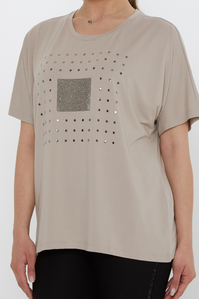 بلوزة مزينة بالأحجار، لون المنك - 79603 | كازي (مجموعة من 4 قطع: L-XL-2XL-3XL) - 4