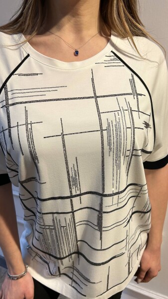 بلوزة - مزينة بالأحجار - لون بيج فاتح - 80181 | كازي (طقم من 3 قطع بمقاسات M-L-XL) - 3