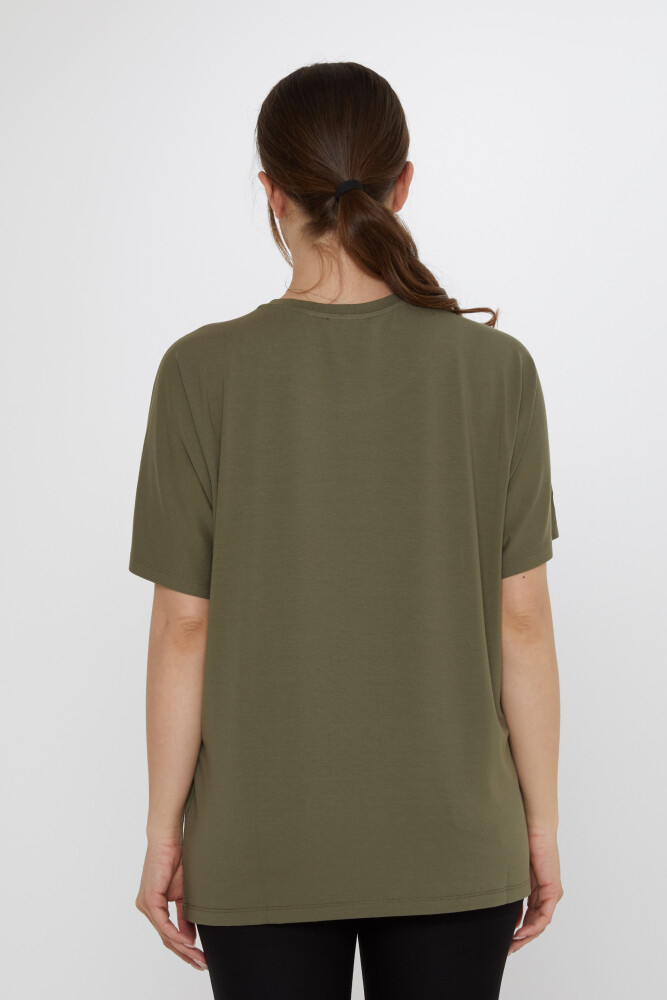 بلوزة مزينة بالأحجار، لون كاكي - 79603 | كازي (طقم من 4 قطع: L-XL-2XL-3XL) - 5