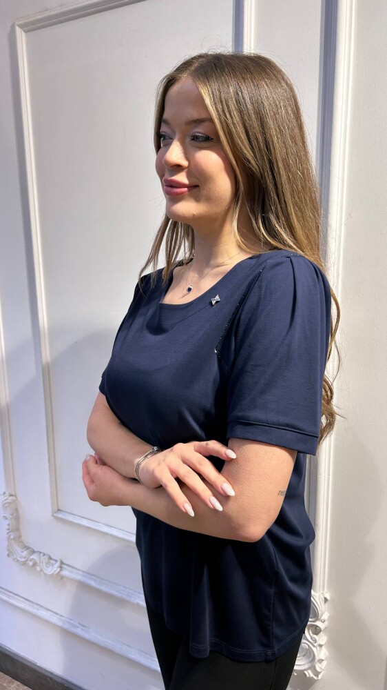 بلوزة - مزينة بالأحجار - كحلي - 80068 | كازي (طقم من 3 قطع L-XL-2XL) - 3