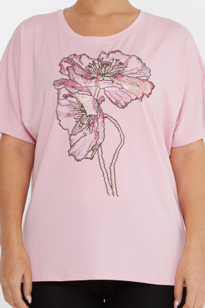 بلوزة مطرزة بأحجار ملونة باللون الوردي - 79634 | كازي (مجموعة من 4 مقاسات M-L-XL-2XL) - 3