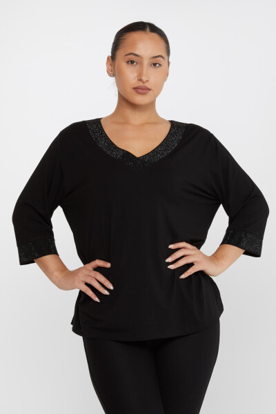 بلوزة مطرزة بالحجر باللون الأسود - 79395 | كازي (مجموعة من 3 مقاسات L-XL-2XL) - Kazee (1)