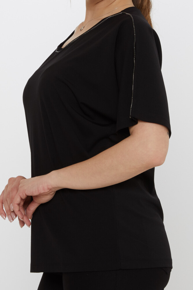 بلوزة مطرزة بالحجر باللون الأسود - 80031 | كازي (مجموعة من 3 مقاسات M-L-XL) - 5