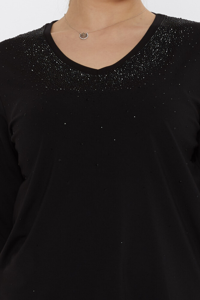 بلوزة مطرزة بالحجر باللون الأسود - 80034 | كازي (مجموعة من 3 مقاسات M-L-XL) - 4