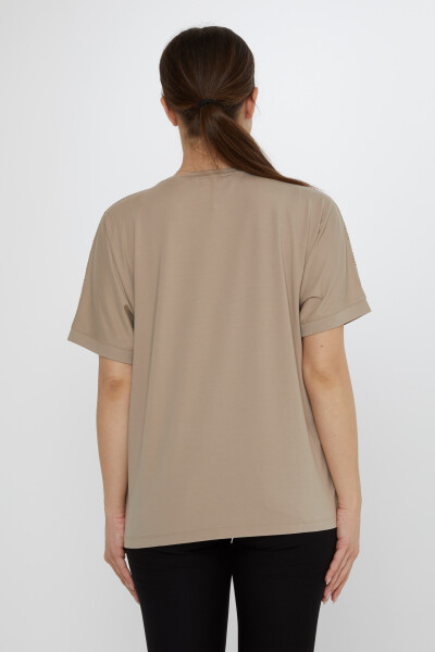 بلوزة مطرزة بالحجر باللون البيج - 80007 | كازي (مجموعة من 3 مقاسات L-XL-2XL) - 6