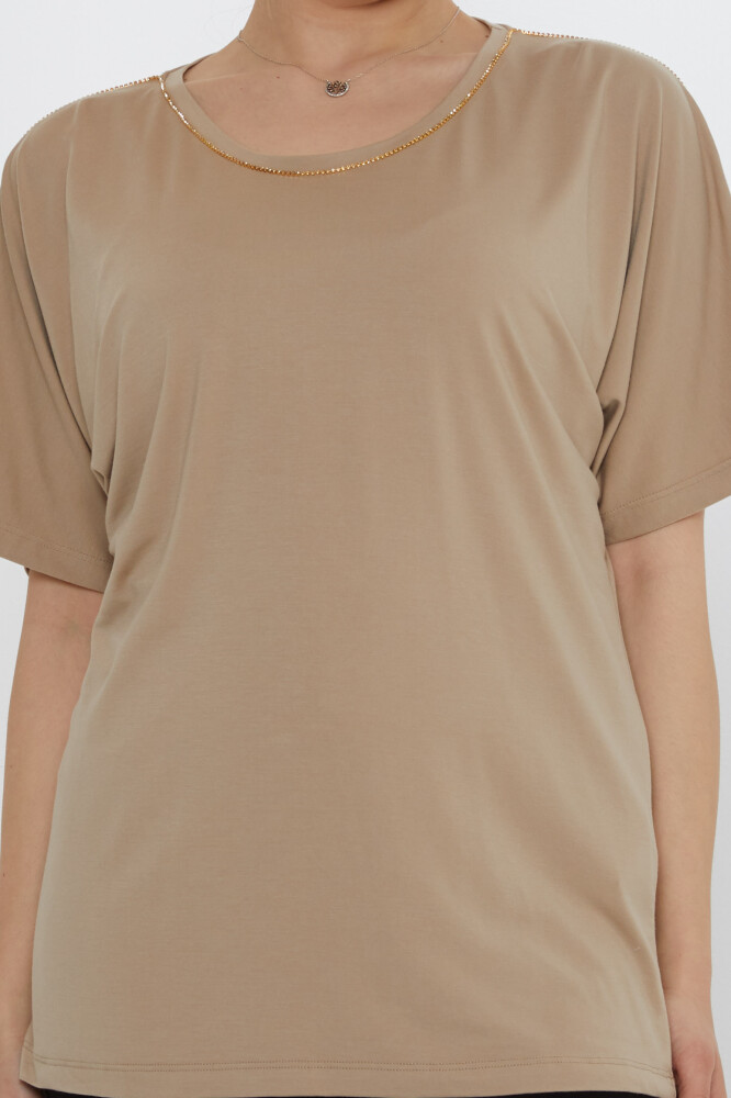 بلوزة مطرزة بالحجر باللون البيج - 80031 | كازي (مجموعة من 3 مقاسات M-L-XL) - 3