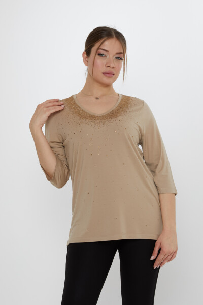 بلوزة مطرزة بالحجر باللون البيج - 80034 | كازي (مجموعة من 3 مقاسات M-L-XL) - Kazee (1)