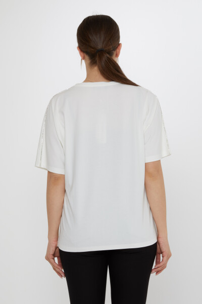 بلوزة مطرزة بالحجر باللون البيج الفاتح - 80031 | كازي (مجموعة من 3 مقاسات M-L-XL) - 6